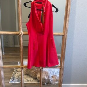 Red Sleeveless Dress with Button Detail